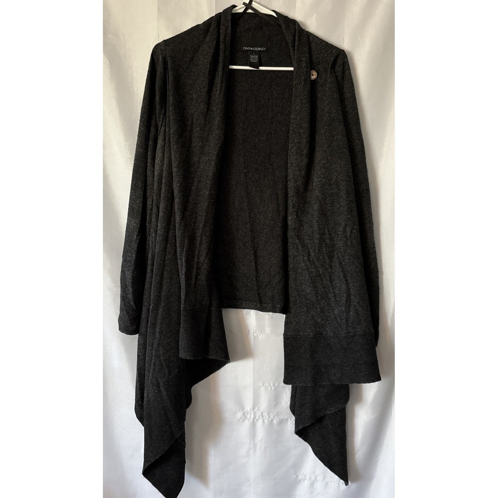 Cynthia Rowley Charcoal Gray Open Waterfall Cardigan Rabbit Hair Sweater L